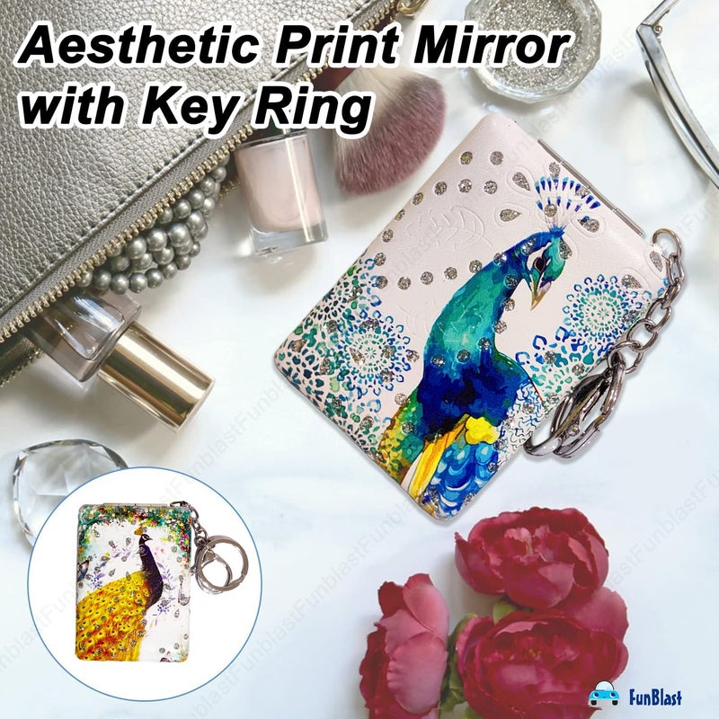 FunBlast FunBlast Peacock Print Hand Mirror  Mini Compact Travel Makeup Mirror 354 x 236 inches Multicolour Stone Frame Ideal for Office Purse Gifts  - Image 4