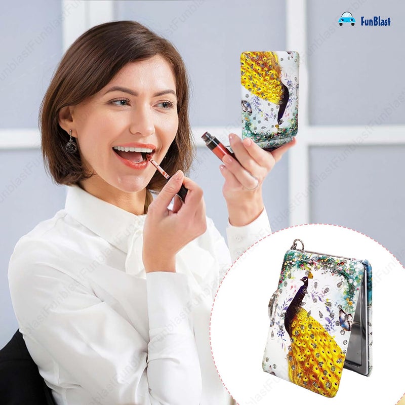 FunBlast FunBlast Peacock Print Hand Mirror  Mini Compact Travel Makeup Mirror 354 x 236 inches Multicolour Stone Frame Ideal for Office Purse Gifts  - Image 5