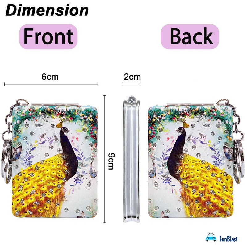 FunBlast FunBlast Peacock Print Hand Mirror  Mini Compact Travel Makeup Mirror 354 x 236 inches Multicolour Stone Frame Ideal for Office Purse Gifts  - Image 2
