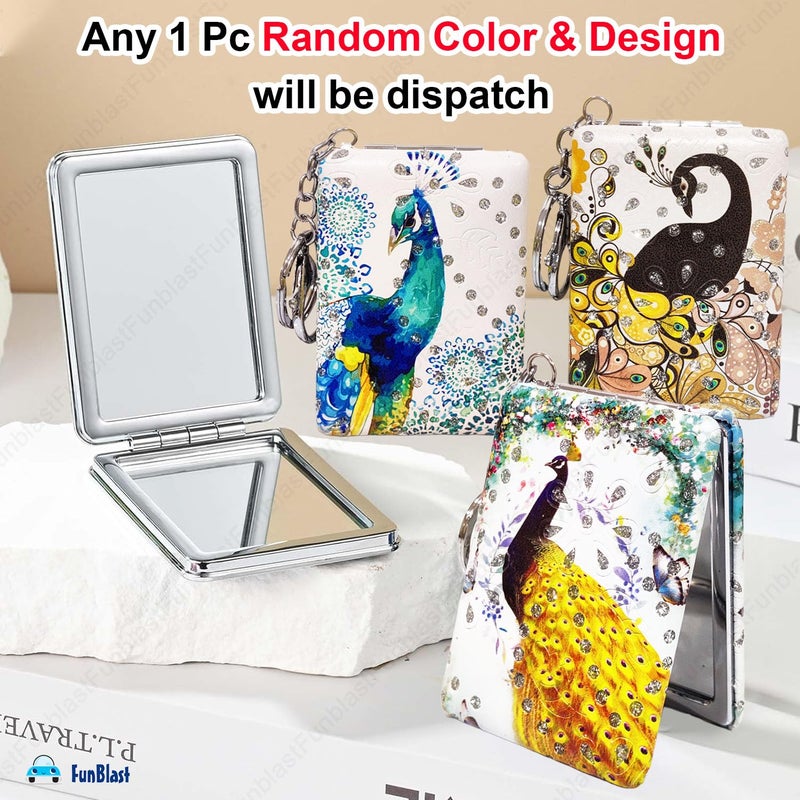 FunBlast FunBlast Peacock Print Hand Mirror  Mini Compact Travel Makeup Mirror 354 x 236 inches Multicolour Stone Frame Ideal for Office Purse Gifts  - Image 3
