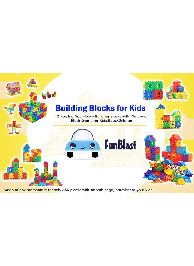 FunBlast FunBlast Building Blocks For Kids, House Building Blocks with Windows, Block Game For Kids (Multicolor, Big Size) - 72 Pieces  - Image 3