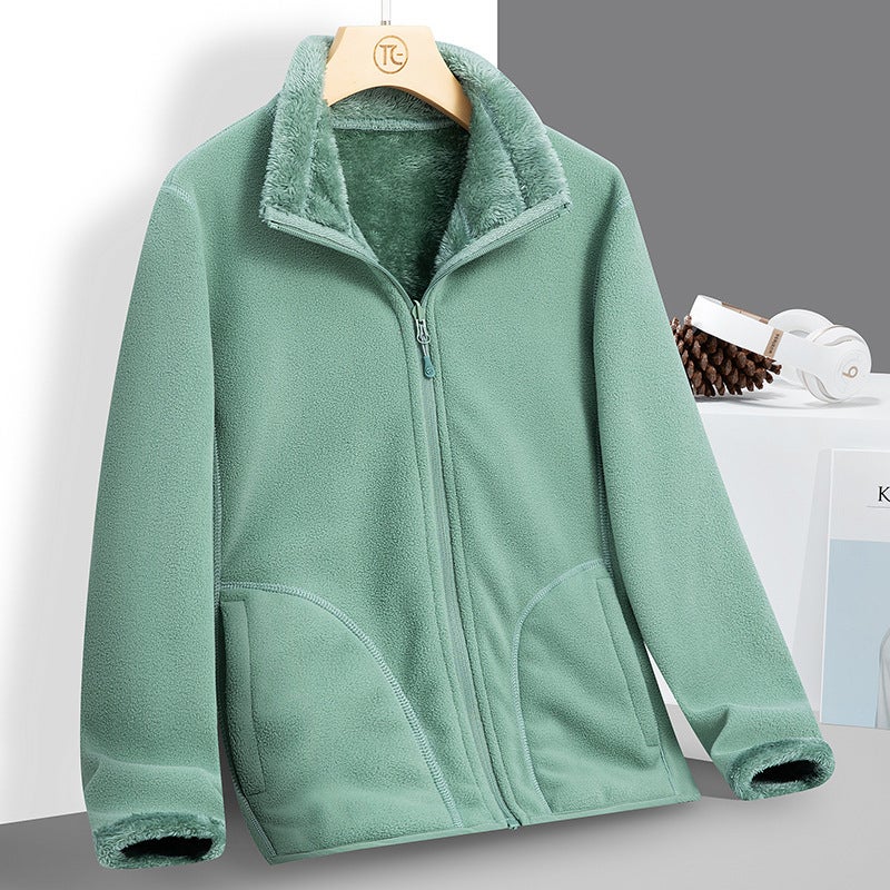 Outdoor Fleece Coat For Women Men'S Polar Fleece Thickened Double-Sided Clothes Warm Coral Fleece Stand Collar Coat - Image 4