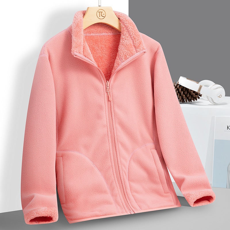 Outdoor Fleece Coat For Women Men'S Polar Fleece Thickened Double-Sided Clothes Warm Coral Fleece Stand Collar Coat - Image 5