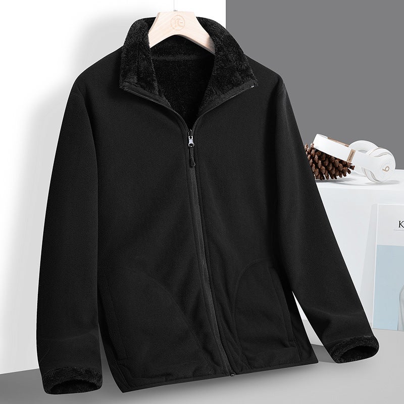 Outdoor Fleece Coat For Women Men'S Polar Fleece Thickened Double-Sided Clothes Warm Coral Fleece Stand Collar Coat - Image 1