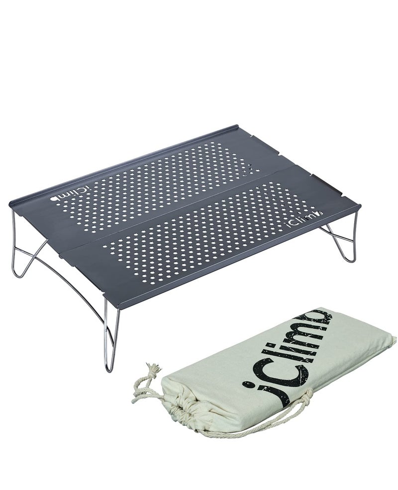 iClimb Mini Solo Folding Table Ultralight Compact for Backpacking Camping Hiking Beach Picnic (Gunmetal, S) - Image 1
