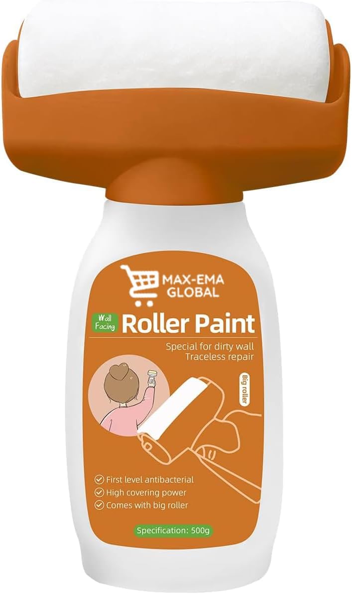 MAX-EMA GLOBAL MAX-EMA Wall Repair Paint Roller Brush & Paste 1 Pcs – 2-in-1 White Paint Roller For Wall Repair, Premium Spackle With Latex Paint, Quick Dry, Odorless Touch-up Renovation Kit 500g