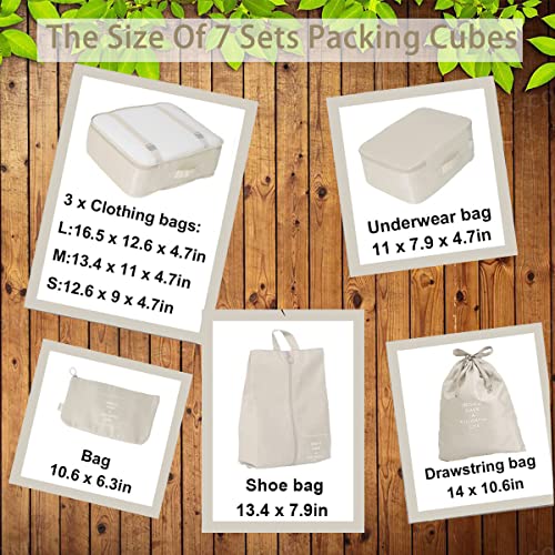 PETRICE Polyester Travel Organizer 7 In 1 Travel Laundry Cosmetics Luggage Packing Organizers Set Makeup Bags Organizer Packing Cubes With Shoe Bag For Travel (Beige) - Image 4