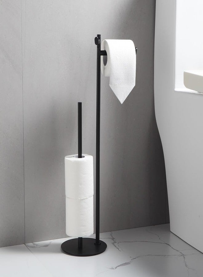 BGL Toilet Paper Holder Stand, SUS304 Stainless Steel Matte Black, Weighted Base, Holds 5 Jumbo Rolls, Space-Saving Modern Bathroom Storage with Built-in Hook - Image 3