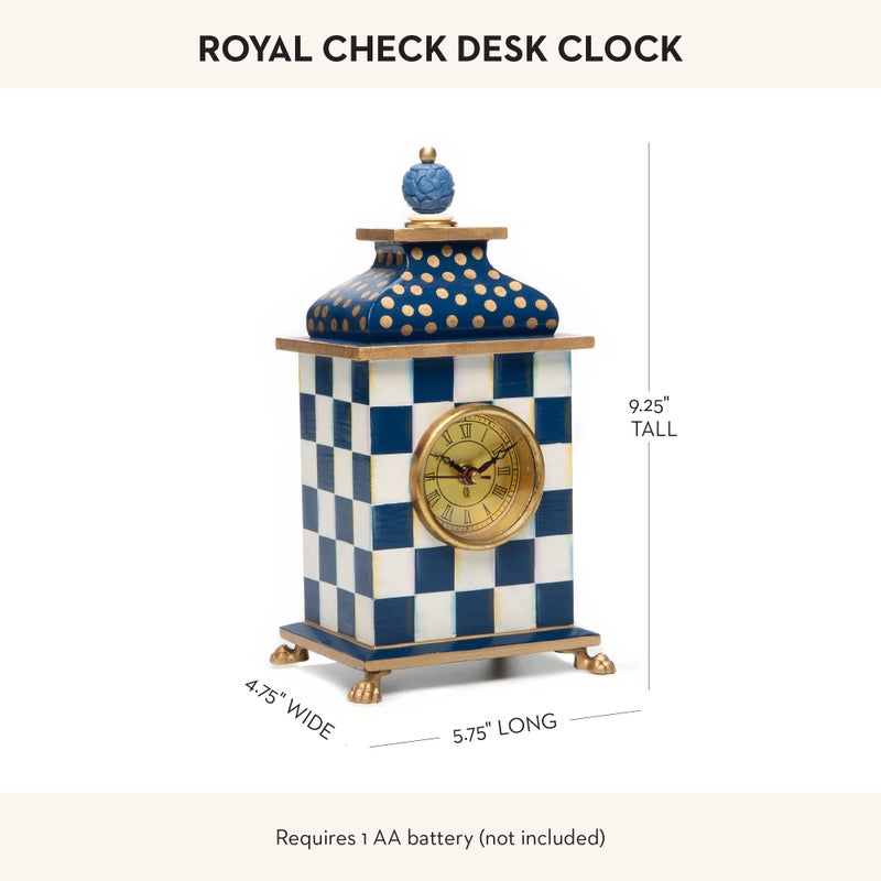 mackenzie childs MACKENZIE-CHILDS Desk Clock, Decorative Wood Clock for Kitchen and Living Room, Blue-and-White Royal Check - Image 4