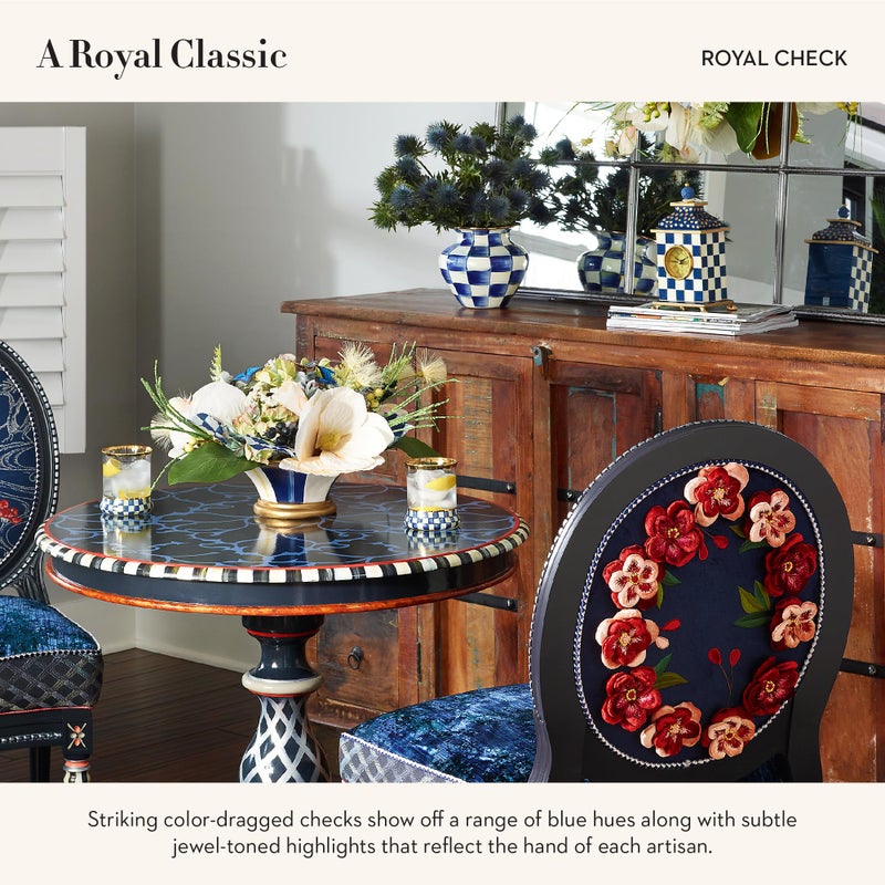 mackenzie childs MACKENZIE-CHILDS Desk Clock, Decorative Wood Clock for Kitchen and Living Room, Blue-and-White Royal Check - Image 3