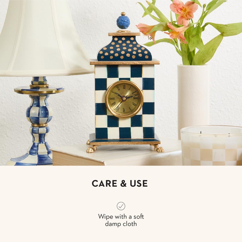 mackenzie childs MACKENZIE-CHILDS Desk Clock, Decorative Wood Clock for Kitchen and Living Room, Blue-and-White Royal Check - Image 5