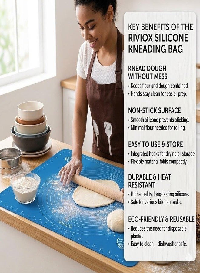 RIVIOX Reusable Silicone Kneading Bag & Anti-Slip Baking Mat Set | Food-Grade Silicone Kitchen Tools for Mess-Free Flour Mixing & Rolling - Image 3