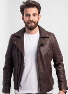 Generic Elegant natural leather jacket, excellent closure, high-quality material, brown colour  - Image 1