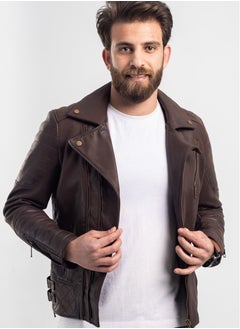 Generic Elegant natural leather jacket, excellent closure, high-quality material, brown colour  - Image 2