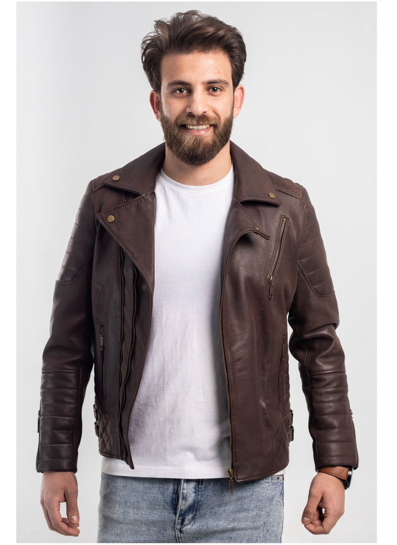 Generic - Elegant natural leather jacket, excellent closure, high-quality material, brown colour - Image 1