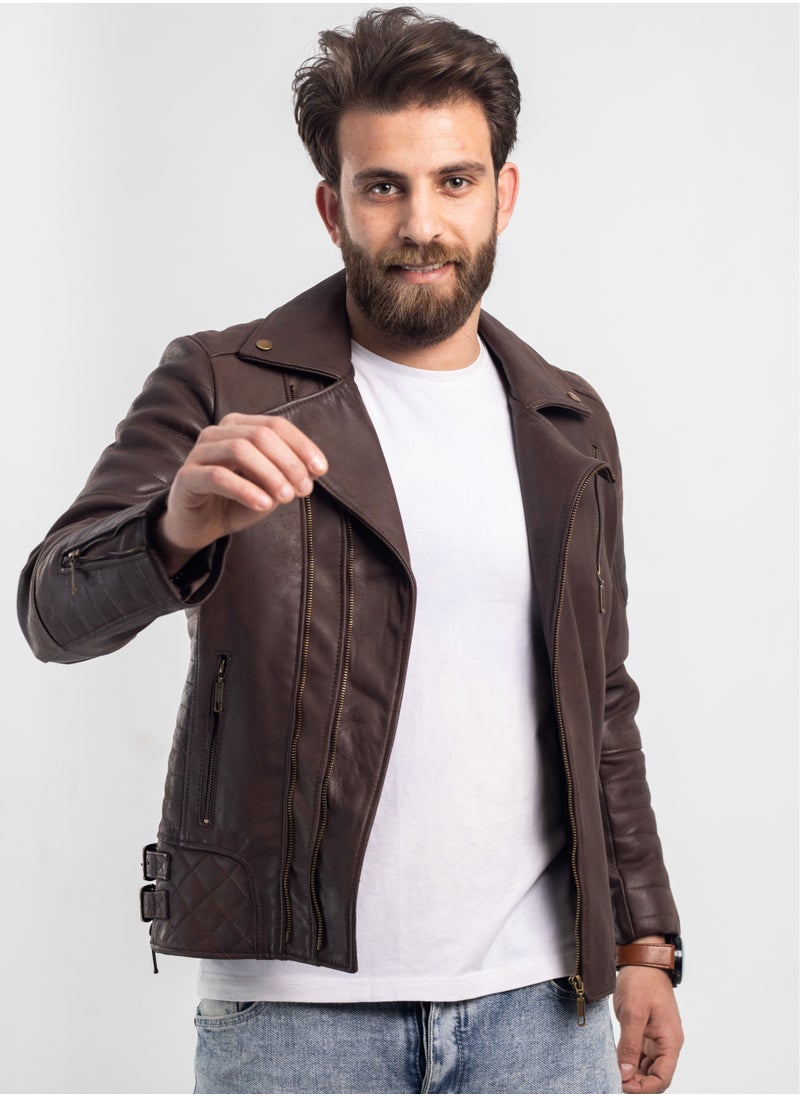 Generic - Elegant natural leather jacket, excellent closure, high-quality material, brown colour - Image 1