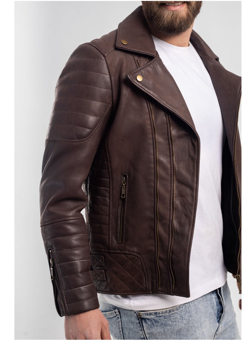 Generic - Elegant natural leather jacket, excellent closure, high-quality material, brown colour - Image 1
