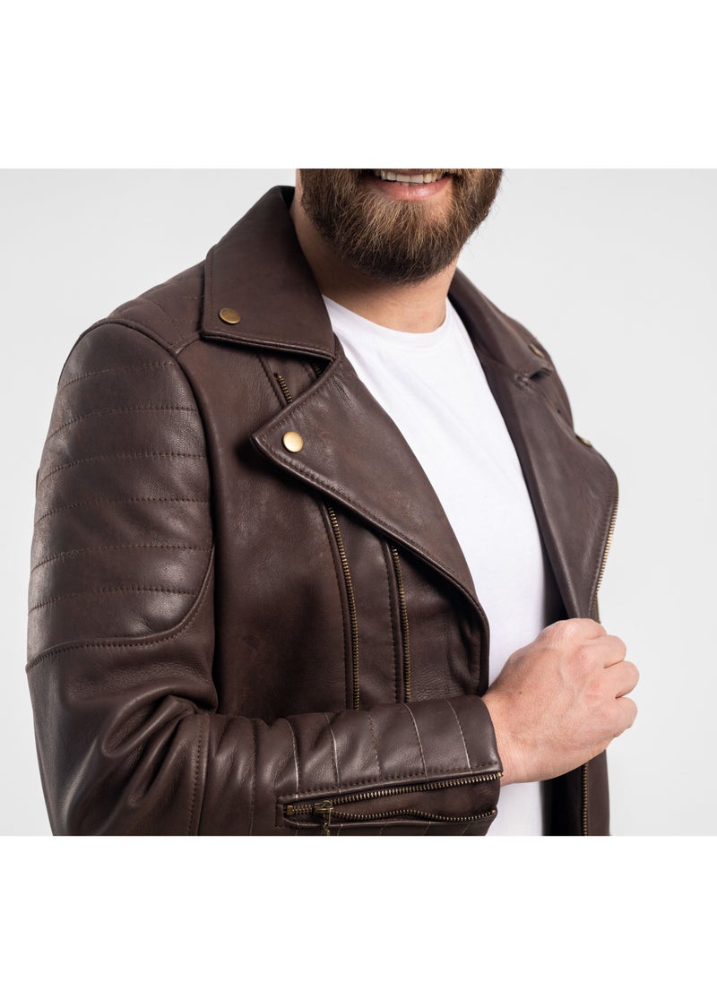 Generic - Elegant natural leather jacket, excellent closure, high-quality material, brown colour - Image 1