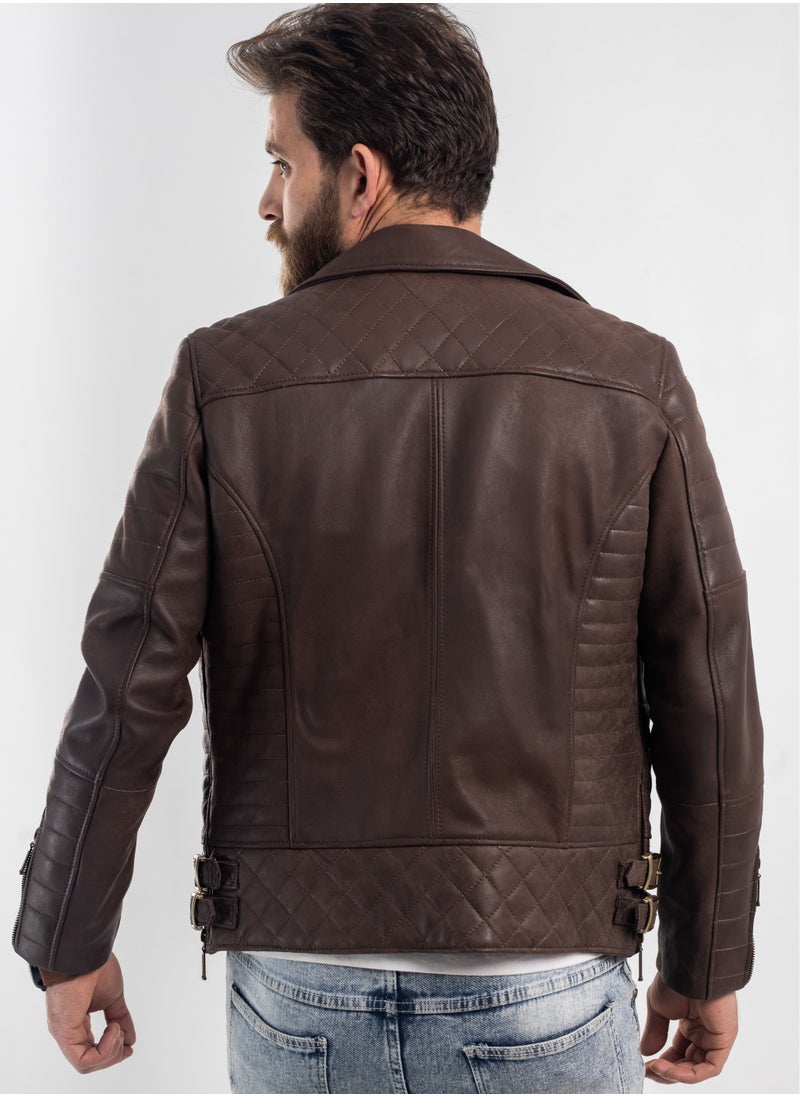 Generic - Elegant natural leather jacket, excellent closure, high-quality material, brown colour - Image 1