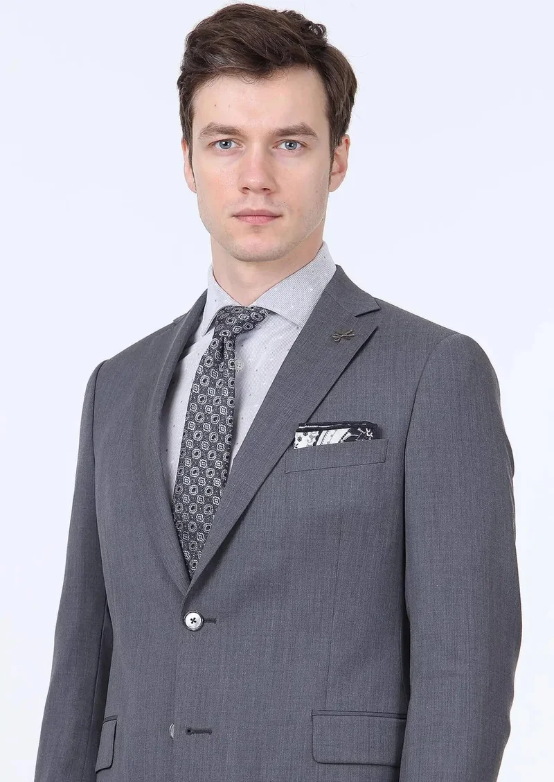 RAMSEY Grey Plain Regular Fit 100% Wool Suit