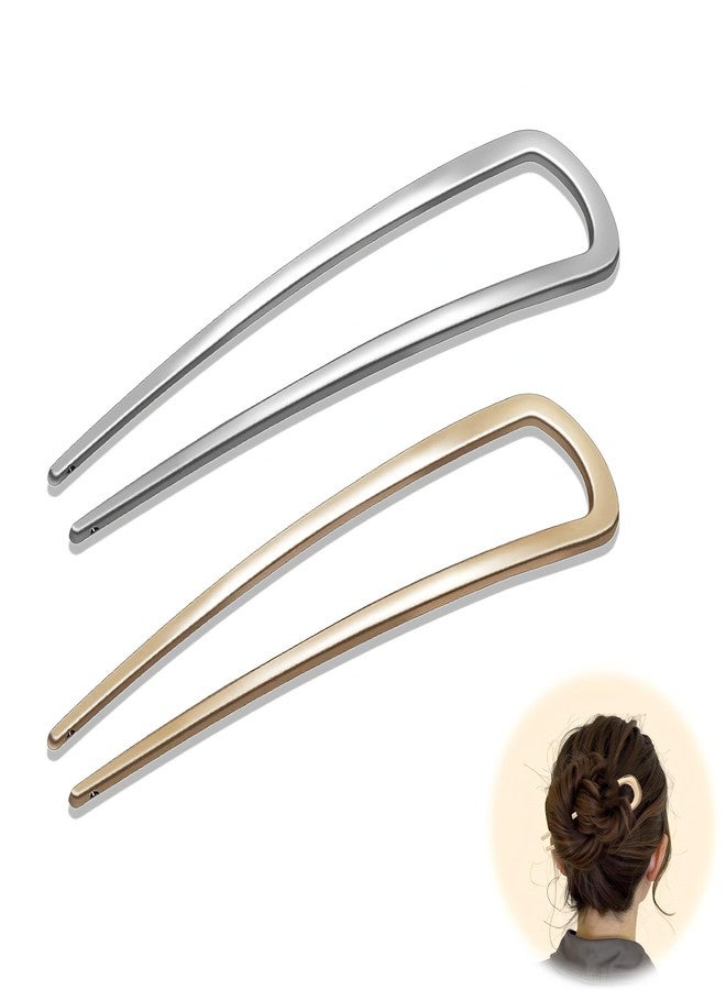 BADAO French Hair Pins for Women,2 PCS French Pin,French Hair Forks,Metal U-Shape Updo Hair Clips for Thin Thick Hairs Elegant Vintage Hairstyle Accessories for Buns&French Twist Hairs Sticks Chignon - Image 1