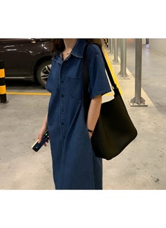 REOCLE Women's Denim Dress Classic Button Down Denim Shirt Dress  Casual V Neck Short Sleeve Jean Dress  - Image 3