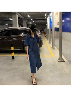 REOCLE Women's Denim Dress Classic Button Down Denim Shirt Dress  Casual V Neck Short Sleeve Jean Dress  - Image 4