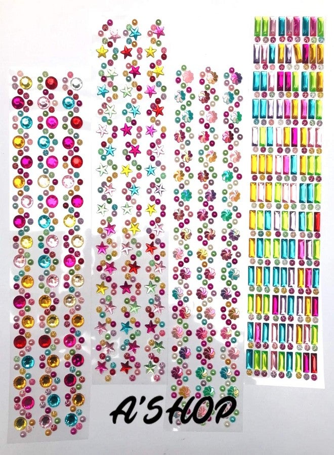 A'SHOP Colorful Dimensional & Pearl Stone Stickers for Kids Craft (Set of 4) - Image 1