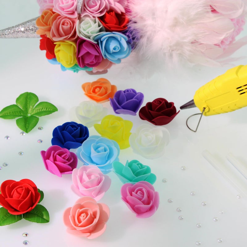 Vignor 500 Pcs 1.4 Inch Mini Artificial Flowers Head Bulk 5 in 1 Set Faux Foam Fake Small Rose Tiny Baby Flores Bouquet Cake Gift Home Decoration DIY Craft (Multiple Mixed Color) - Image 5