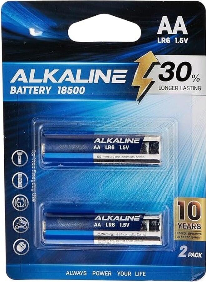 Deli Alkaline AA Batteries - Pack of 2, 30% Longer Lasting, Mercury-Free, E18500 - Image 1