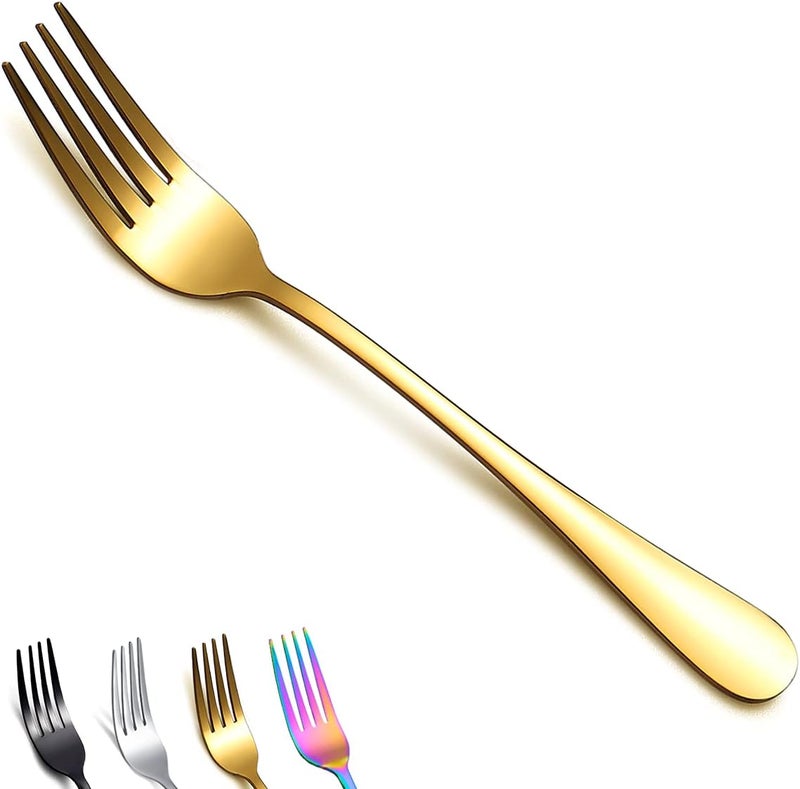 Berglander Gold Dinner Forks of 12 Berglander 79 Stainless Steel Titanium Shiny Gold Plating Fork And Spoons Silverware Golden Table Forks Set Sturdy And Dishwasher Safe - Image 1