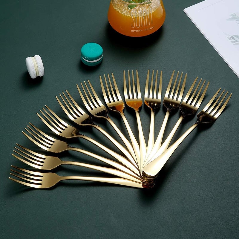 Berglander Gold Dinner Forks of 12 Berglander 79 Stainless Steel Titanium Shiny Gold Plating Fork And Spoons Silverware Golden Table Forks Set Sturdy And Dishwasher Safe - Image 4