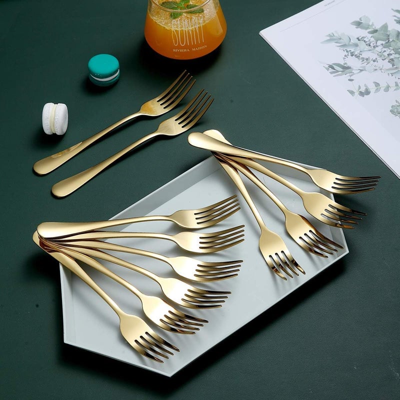 Berglander Gold Dinner Forks of 12 Berglander 79 Stainless Steel Titanium Shiny Gold Plating Fork And Spoons Silverware Golden Table Forks Set Sturdy And Dishwasher Safe - Image 2