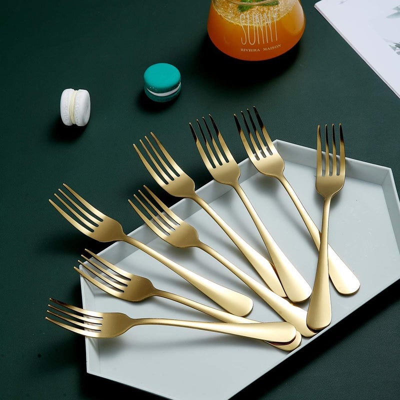 Berglander Gold Dinner Forks of 12 Berglander 79 Stainless Steel Titanium Shiny Gold Plating Fork And Spoons Silverware Golden Table Forks Set Sturdy And Dishwasher Safe - Image 3