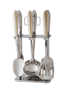 Dania 7 Pieces Set Of Serving Spoons And Steel Spoons With Gold  - Image 2