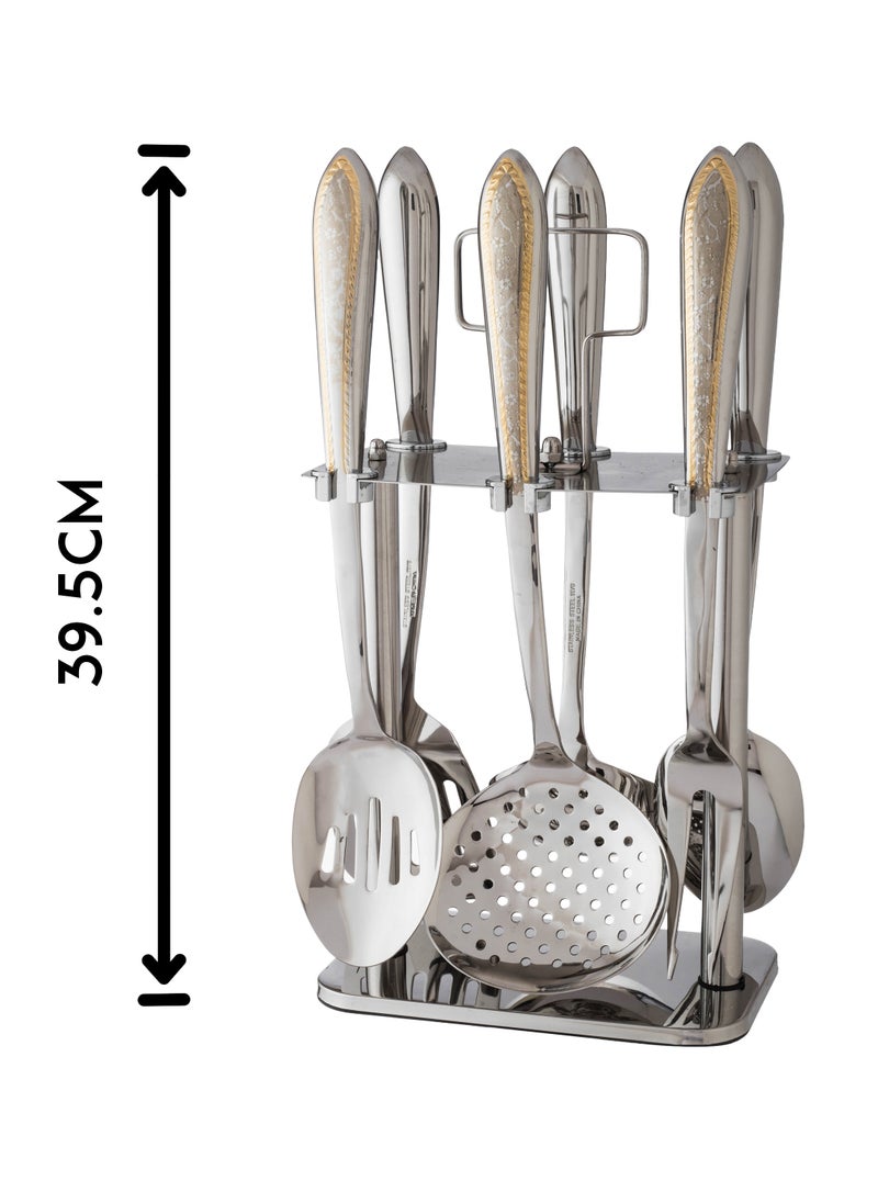 Dania 7 Pieces Set Of Serving Spoons And Steel Spoons With Gold  - Image 4
