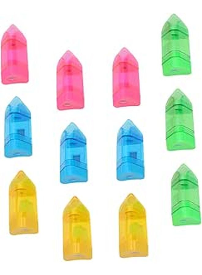 12PCS Manual Pencil Sharpeners with Erasers Handheld Plastic Stationery for Classroom Office Use Random Color - Image 1