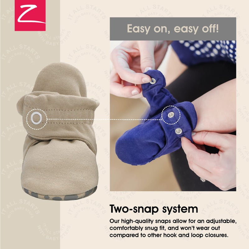 Zutano Unisex Organic Cotton Baby Booties With Gripper Soles, Khaki, 6M - Image 3