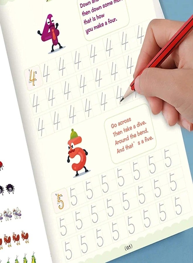 QERINKLE Sank Magic Practice Copybook, (4 Book + 10 Refill) Number Tracing Book for Preschoolers with Pen, Magic Calligraphy Copybook Set Practical Reusable Writing Tool - Image 5