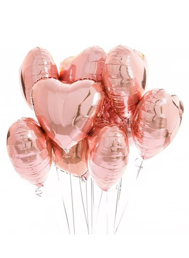 18inch Rose Gold Heart Shape Foil Balloons 10pcs Helium for Valentine's Day and Wedding Party Decoration - Image 1