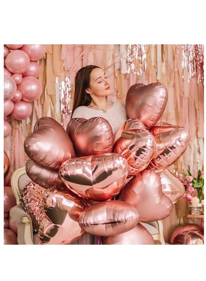 18inch Rose Gold Heart Shape Foil Balloons 10pcs Helium for Valentine's Day and Wedding Party Decoration - Image 3