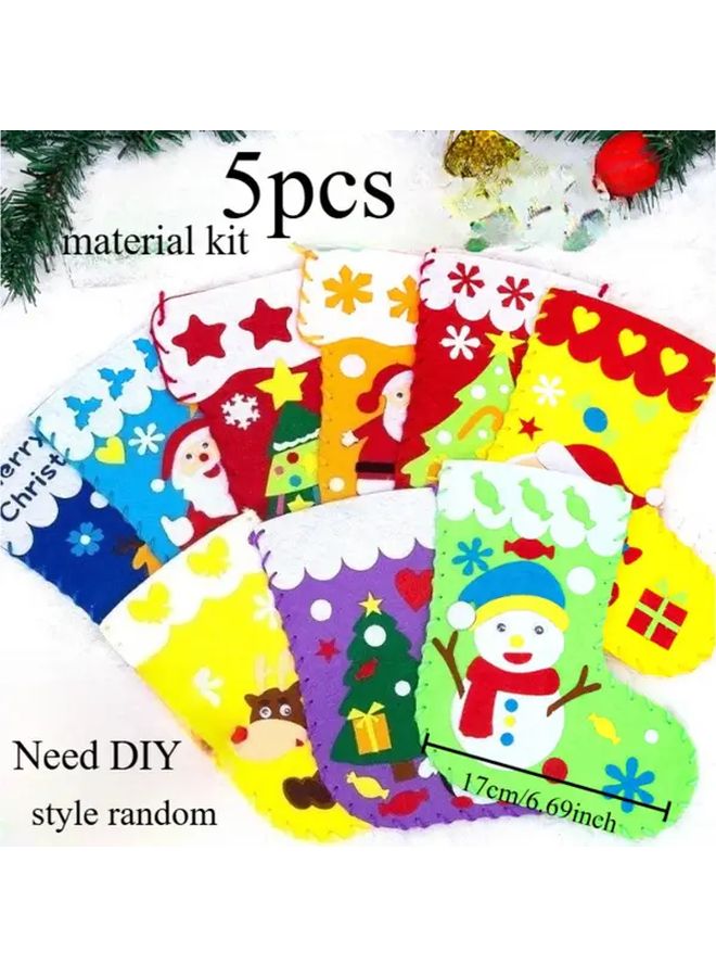5pcs DIY Christmas Stocking Craft Kit With Pre Cut Patterns No Sew Option - Image 2