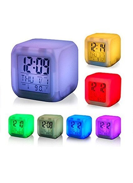 MBUYS MALL - Mbuys Mall 7 Colour Changing LED Digital Alarm Clock with Date Time Temperature for Office Bedroom - Image 1