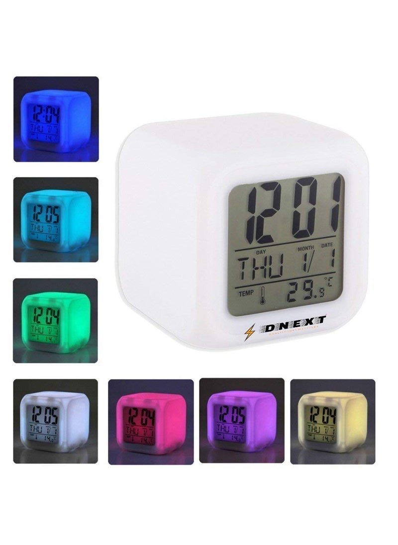 MBUYS MALL - Mbuys Mall 7 Colour Changing LED Digital Alarm Clock with Date Time Temperature for Office Bedroom - Image 1