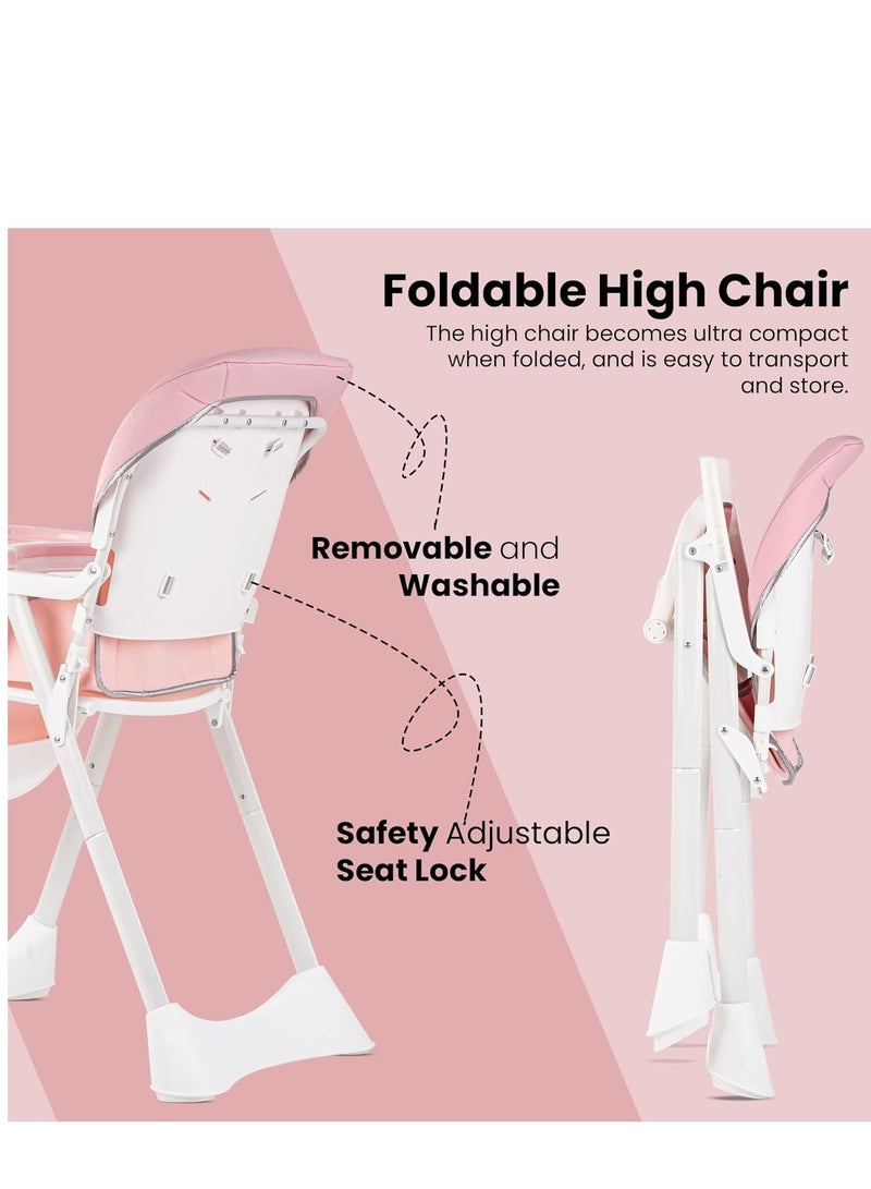 فول جوي كرسي طعام للأطفال باللون الوردي قابل للطي ومتعدد الوظائف يوفر لطفلك راحة وأمان أثناء تناول الطعام. تصميم مريح وعملي يتيح لك تعديل الارتفاع والميل لضمان أفضل تجربة طعام لصغيرك - Image 2