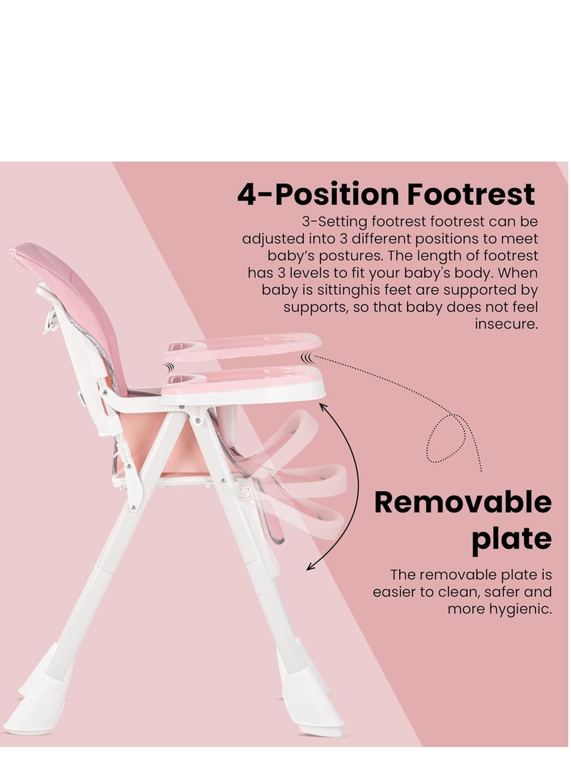 فول جوي كرسي طعام للأطفال باللون الوردي قابل للطي ومتعدد الوظائف يوفر لطفلك راحة وأمان أثناء تناول الطعام. تصميم مريح وعملي يتيح لك تعديل الارتفاع والميل لضمان أفضل تجربة طعام لصغيرك - Image 3