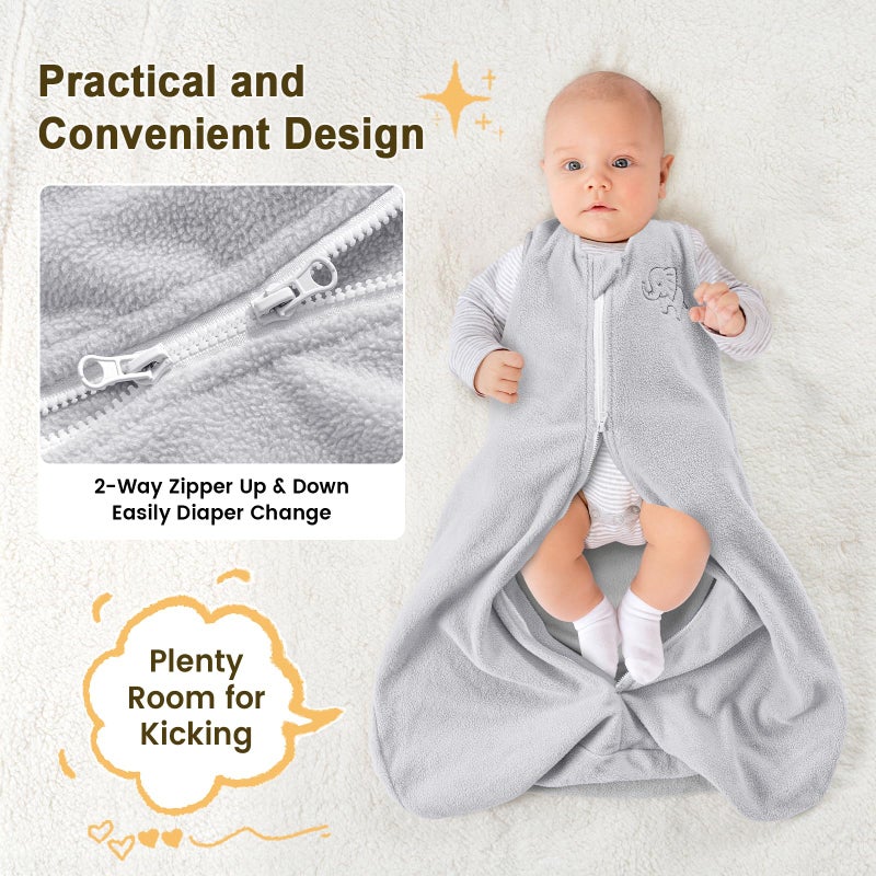 PHF Warm Micro-Fleece Baby Sleep Sack 12-18 Months, Soft Baby Wearable Blanket, 2-Way Zipper Sleeping Bags, 2 Pack Comfy Sleeping Sack for Infant Newborn Boys, Large Size, White&Grey - Image 4