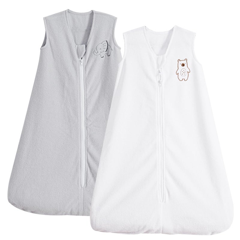 PHF Warm Micro-Fleece Baby Sleep Sack 12-18 Months, Soft Baby Wearable Blanket, 2-Way Zipper Sleeping Bags, 2 Pack Comfy Sleeping Sack for Infant Newborn Boys, Large Size, White&Grey - Image 1