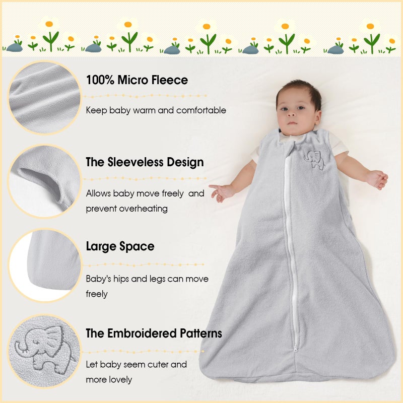 PHF Warm Micro-Fleece Baby Sleep Sack 12-18 Months, Soft Baby Wearable Blanket, 2-Way Zipper Sleeping Bags, 2 Pack Comfy Sleeping Sack for Infant Newborn Boys, Large Size, White&Grey - Image 2