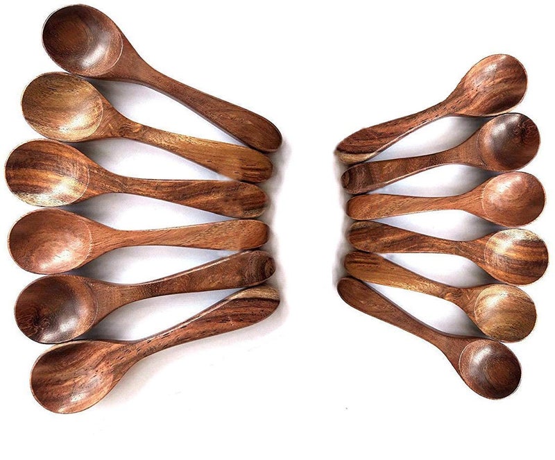 SYSI HOME Wooden Mini Spoons for Spice Jars – Set of 12 (6 Spoons 4'' and 6 Spoons 5'') | Small Condiment Spoons for Sugar, Tea, Coffee, Honey, Jam, Mustard, Pickle, Ice Cream & Milk Powder - Image 1